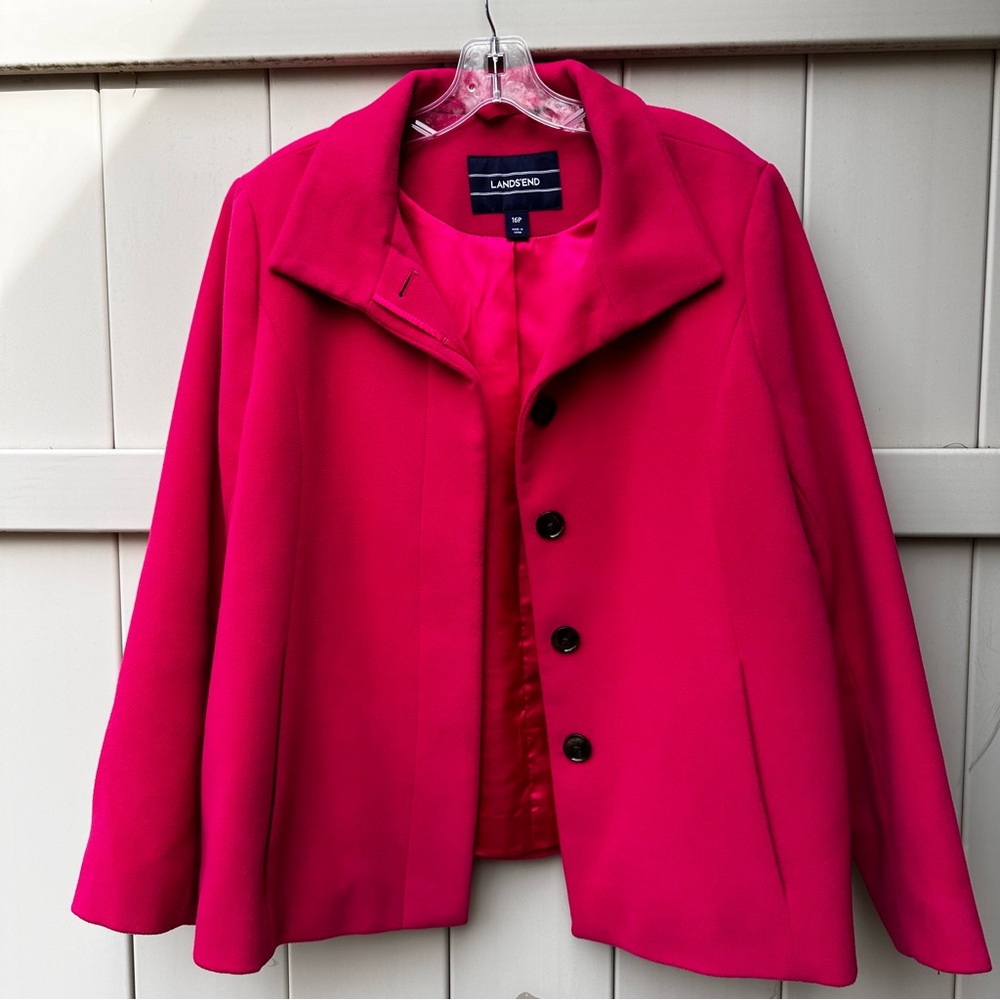 Fuchsia, pink pea coat by Lands End, 16P , worn once, excellent condition